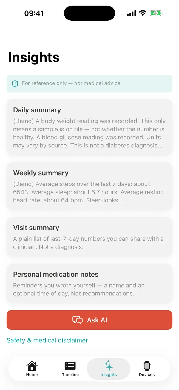 YesHealth insights screen