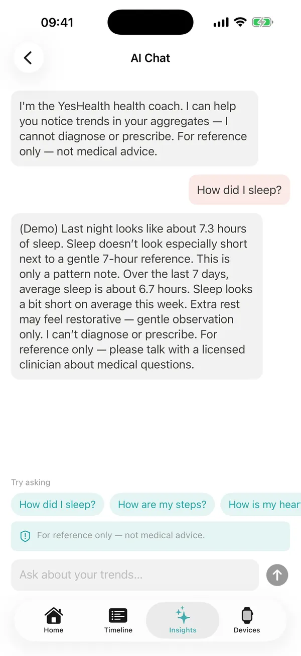 YesHealth Health chat screen